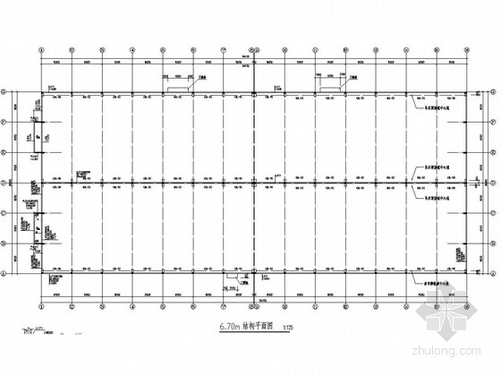 混凝土柱钢屋架厂房结构施工图-6.70m结构平面图 