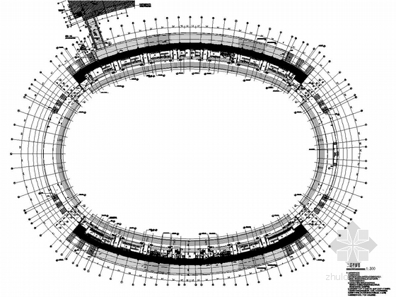 [福建]容纳13000人空间钢管桁架结构体育场结构施工图（含建筑图 钢结构图）-二层平面图