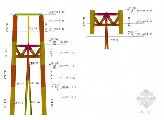 118层带外伸臂的混合结构办公大厦钢结构深化图纸（588米 含临水临电）-L110~L118层外筒西北立面布置图