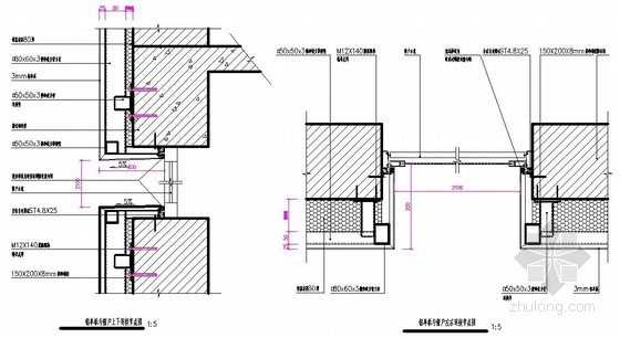 铝单板安装cad节点图资料下载-铝板幕墙铝单板与窗户连接节点图