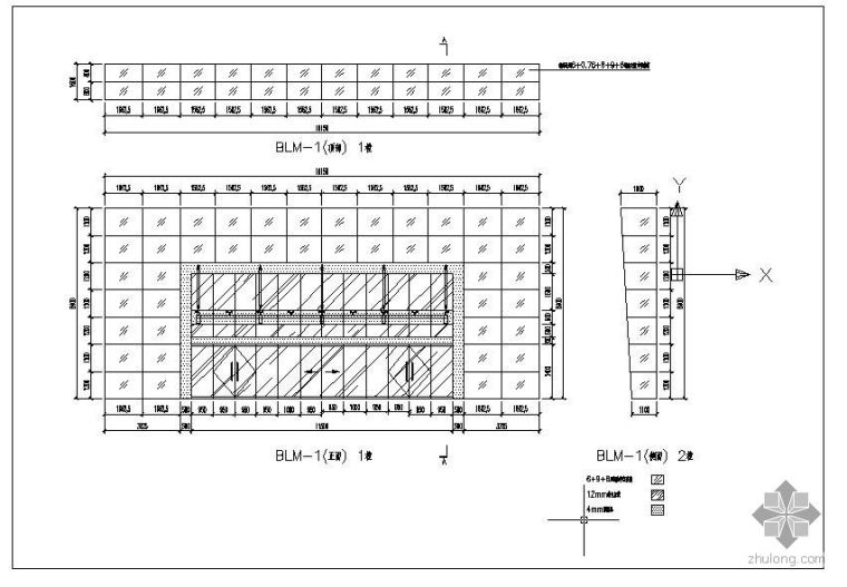 玻璃古建筑效果图资料下载-某玻璃幕墙分格图及节点构造详图(含效果图)