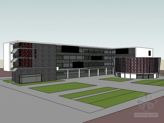 新中式住宅楼模型资料下载-新中式工会办公楼sketchup模型下载