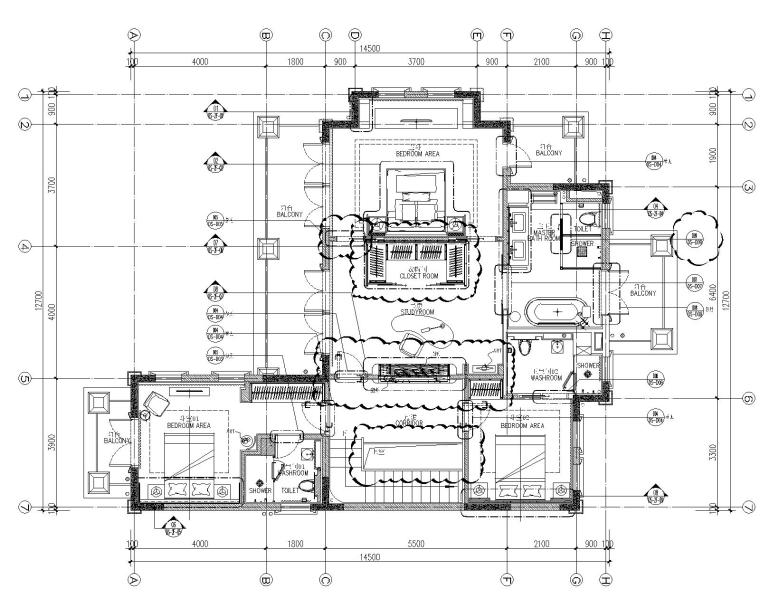 [CCD]嘉裕地产成都四居室别墅样板房室内装修施工图+设计方案+效果图（CAD、JPG、PDF）-3二层平面布置图