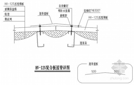 屋面泡沫玻璃板保温资料下载-HV-125复合板屋面节点详图