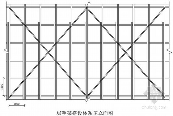 [江苏]高层住宅楼扣件式落地双排脚手架施工方案-脚手架搭设体系正立面图 