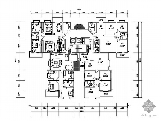 三室两厅户型图dwg资料下载-塔式高层一梯四户型图(122/131)