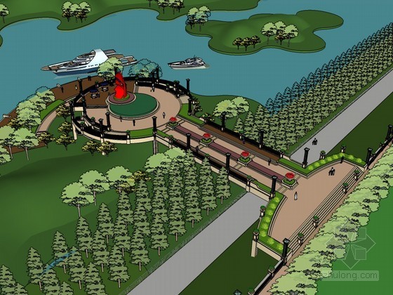 滨水景观亭廊意向图资料下载-滨水景观SketchUp模型下载