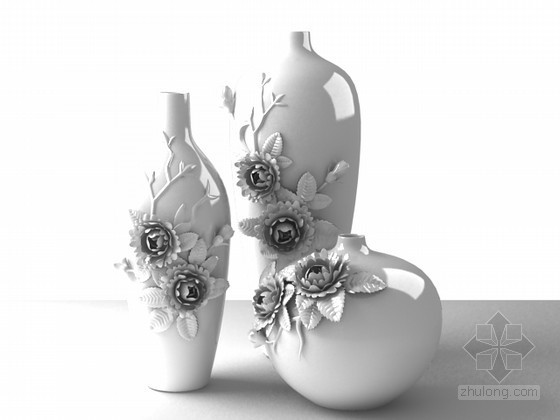 装饰瓶su模型资料下载-牡丹浮雕瓶装饰品3d模型下载