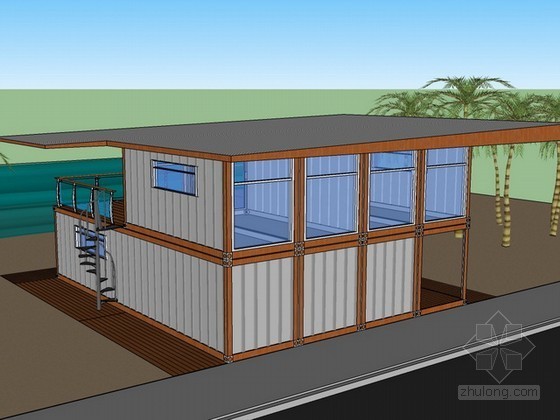 海边集装箱别墅sketchup模型下载- 