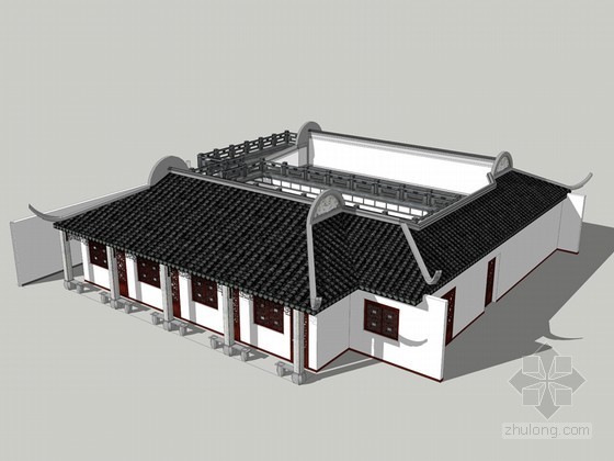 su古市老街建筑资料下载-古园建筑SketchUp模型下载