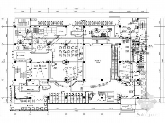 [湖北]多层娱乐建筑空调通风及防排烟系统设计施工图-一层空调水管平面图 