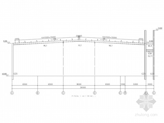 25米轻钢结构厂房图纸资料下载-局部二层36米跨门式刚架厂房结构施工图