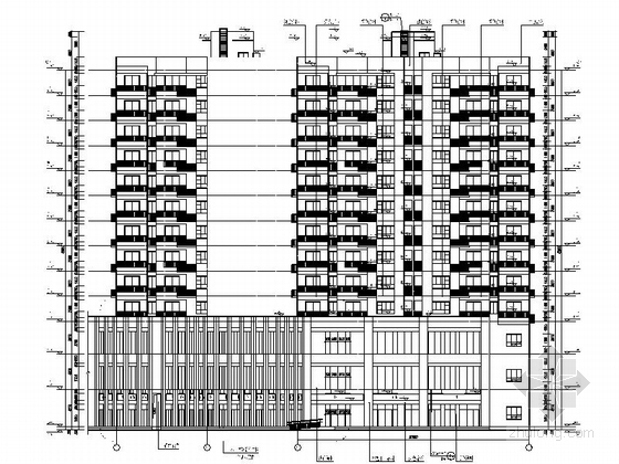 [武汉]现代高层塔式住宅带底商建筑施工图-现代高层塔式住宅带底商立面图