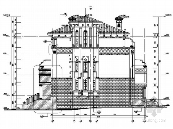 [成都]欧式风格三层拼接联排别墅建筑施工图-拼接联排别墅剖面图 