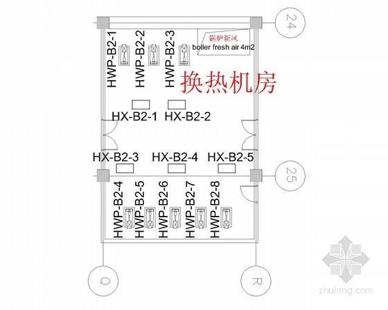 [山西]酒店空调采暖及通风系统初步设计图（doc格式说明书）-热交换机房布置图 