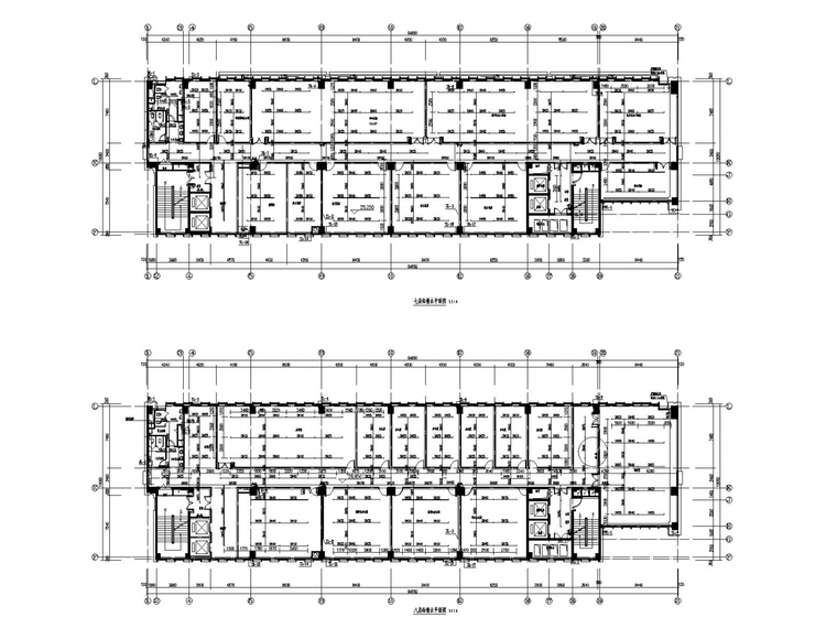 [温州]大型图书馆及地下室给排水消防施工图（一体化泵站系统）-七八层给排水平面图