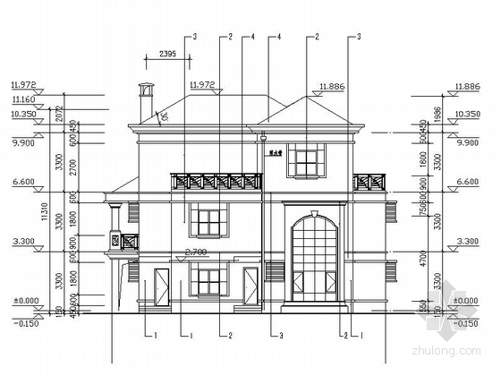 [广东]3层独栋家庭别墅施工图（含效果图）-3层独栋家庭别墅立面图