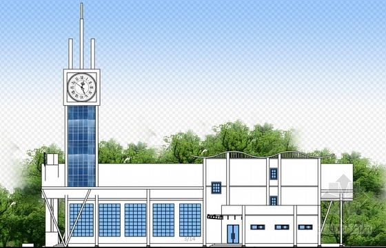 [原创设计]现代风格三层汽车客运站方案文本（PSD、CAD、SU）-现代风格三层汽车客运站立面图