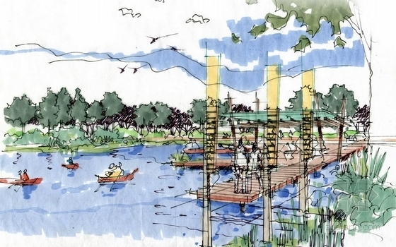 [峨眉山]滨河生态游憩公园景观设计方案-游船码头透视图