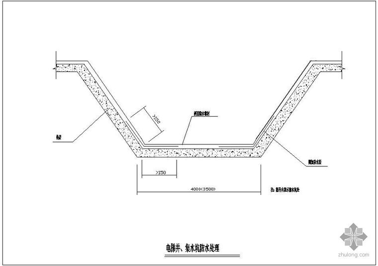 集水坑防水cad资料下载-某电梯井、集水坑防水处理节点构造详图