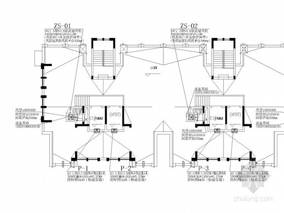 高层住宅建筑群通风排烟系统设计施工图-机房层暖通平面图 