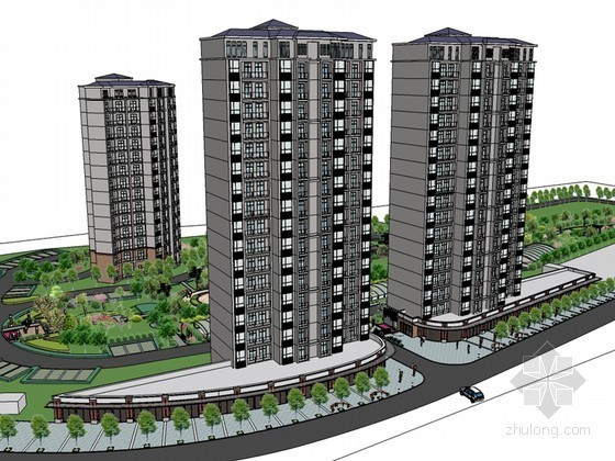 万科华宇住宅区规划设计资料下载-现代住宅区规划SketchUp模型下载