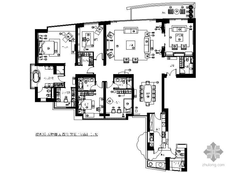 两室两厅设计书房资料下载-[上海]五室两厅样板房施工图