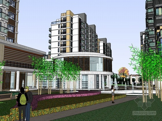 低层小区住宅模型资料下载-时尚小区住宅SketchUp模型下载