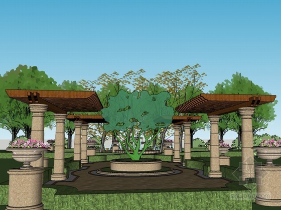 小公园景观规划案例资料下载-巴洛克小公园SketchUp模型下载