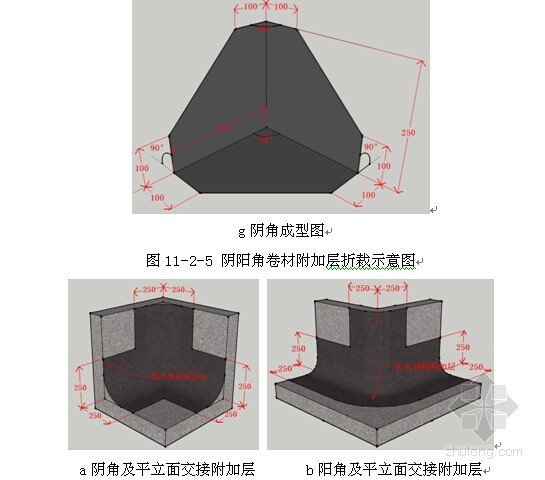 框剪结构办公楼项目屋面工程施工方案（附流程图）-阴阳角及平立面交接附加层示意图 