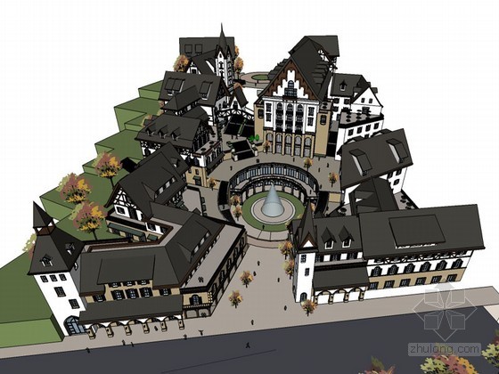 广场设计sketchup资料下载-商业广场建筑SketchUp模型下载