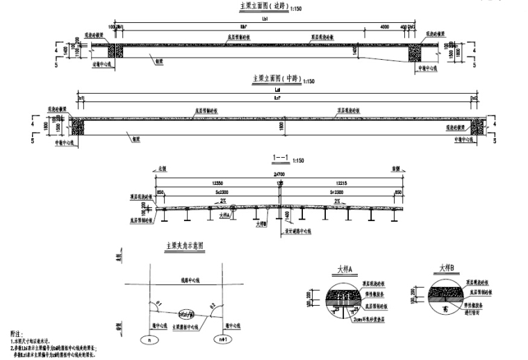 市政道路改造工程全套施工图设计1088张（道排,桥梁,照明,交通）-主梁结构总布置图.jpg