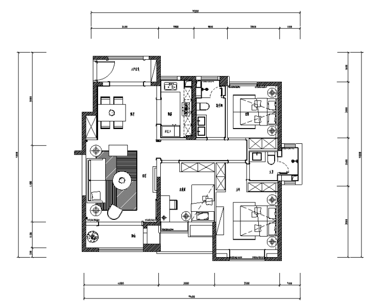[天津]田园风格展示性样板房空间设计施工图（附效果图)-平面布置图