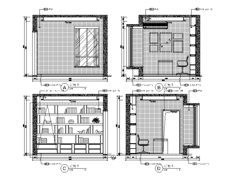 小户型现代时尚样板房设计CAD施工图（含效果图）立面图