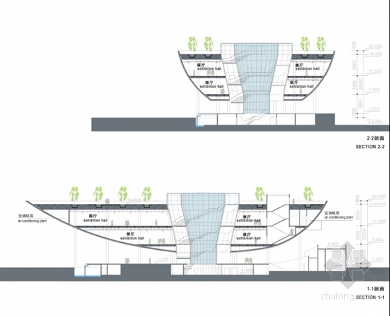 [上海]中国上海世博会著名月亮船展馆设计方案文本-中国上海世博会著名月亮船展馆剖面图