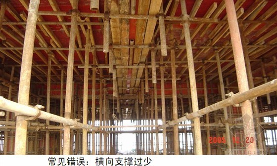 建筑工程安全文明施工技术培训讲义(94页 附图较多)-横向支撑过少 