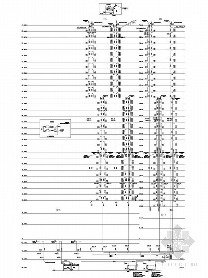 [广东]高层综合楼给排水施工图纸（11万平米 同层排水 雨水收集）-冷水给水系统展开原理图 