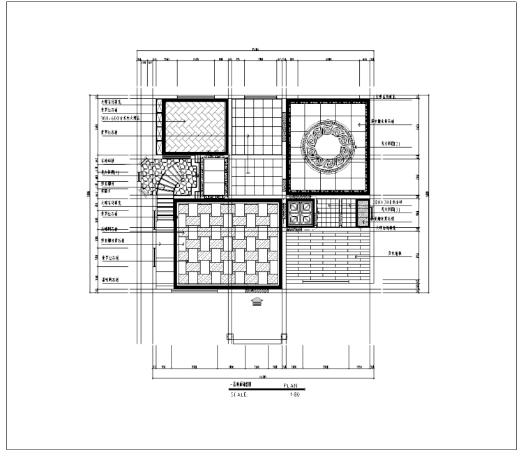 海南某三层别墅室内设计施工图及效果图-一层地面铺装图