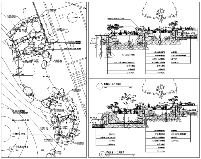 [湖南]滨湖生态长廊湿地公园景观绿化设计全套施工图（附131张PDF施工图）-景观跌水设计详图