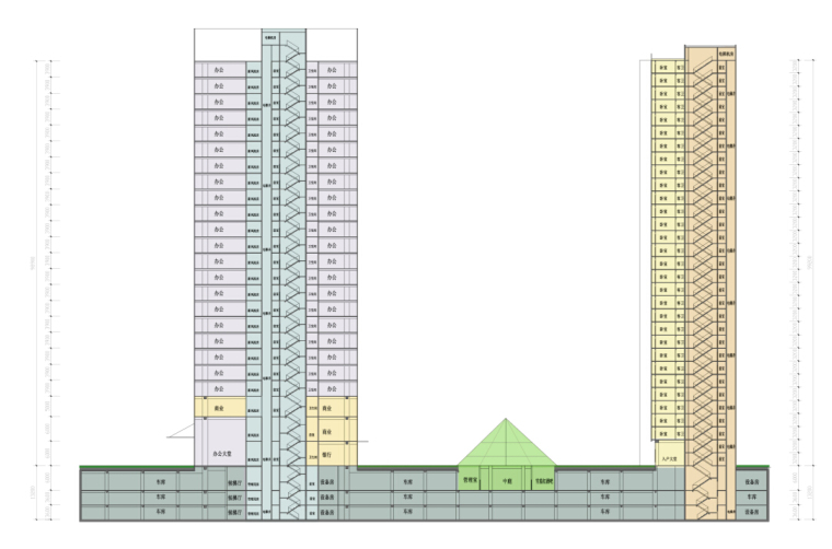 [西安]方形体量塔式办公楼建筑设计方案文本（含空中花园）-方形体量塔式办公楼建筑剖面图