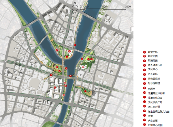 [浙江]滨水公共绿地城市文化新地标景观规划设计方案（6个公园项目附赠总体汇报视频）-滨江设计平面图