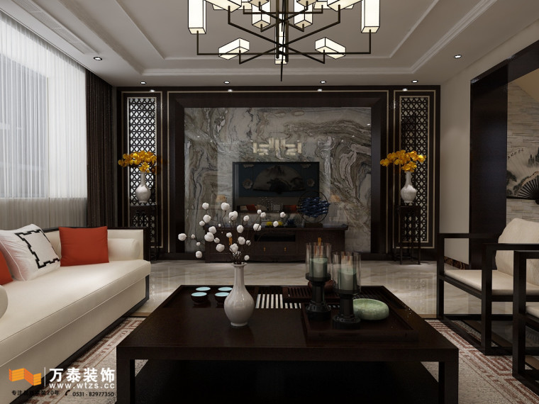 中式房子cad资料下载-济南240平中式风格效果图案例，给你一个最好的家