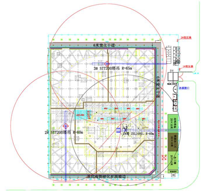 [天津]超高层双子塔项目地下室施工组织设计（79页）-地下结构施工阶段A塔地下结构施工阶段平面布置