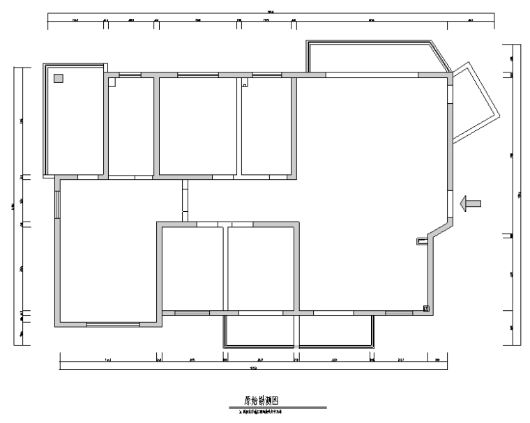 现代中式极简风三居室住宅空间设计施工图（附效果图）-原始勘测图