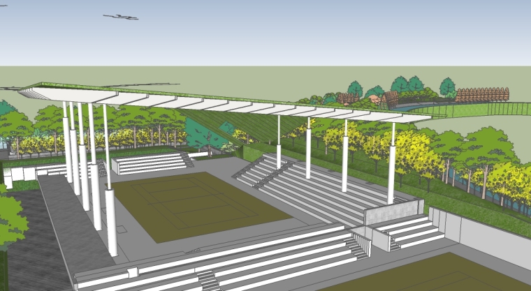 麓湖公园运动湿地场地SU模型（一）-带顶棚运动场