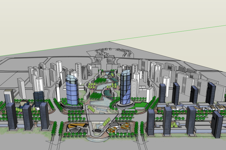 SU城市设计模型资料下载-现代商业街城市概念设计建筑SU模型