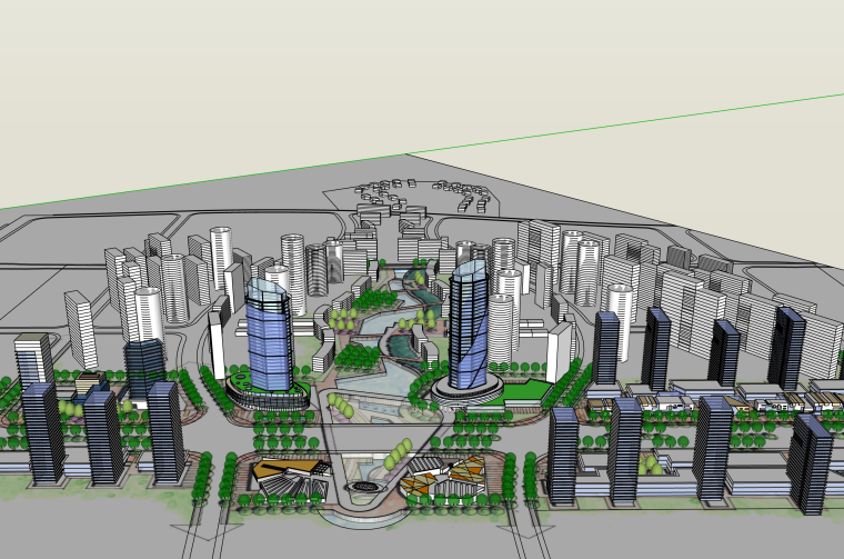 现代风商业街概念设计资料下载-现代商业街城市概念设计建筑SU模型