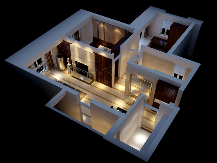 现代居室模型资料下载-现代居室鸟瞰3D模型下载