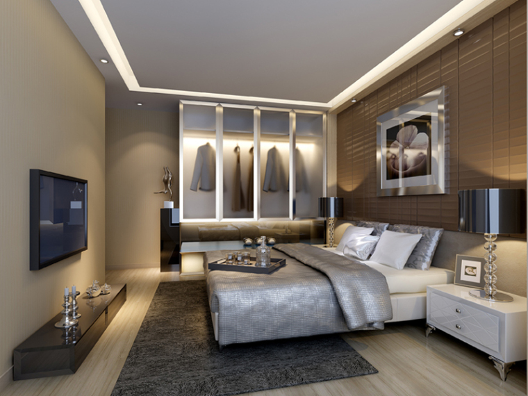 3d现代轻奢卧室模型资料下载-舒适现代卧室3D模型下载