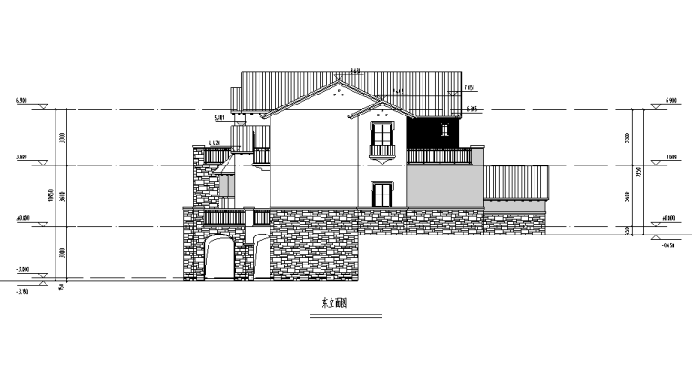 两层704平方米独栋别墅含地下室CAD图纸及SU模型-东立面图